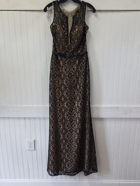 Ashley & Justin Black Lace Over Nude Sleeveless Maxi Dress Size 14